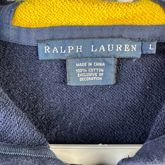 RALPH LAUREN Youths Hoodie Sz L Navy Yellow Big Pony Embroidered Drawstring - Picture 6 of 8